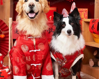 Custom New Year Outfit for Large Dogs, Chinese Spring Festival Tang Suit Pet Clothes, Red Coat for Samoyed Golden Retriever Labrador Husky