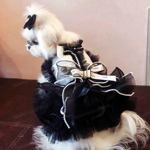 Customizable Tweed Dog Dress, Vintage Princess Costume Black Tutu Dress for Large Dogs & Cats, Summer Puppy Birthday Outfit Pet Clothes