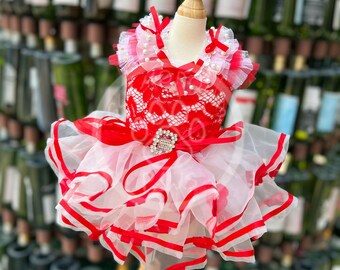 Anpassbares Hochzeitshundekleid, Geburtstagshundekleid, rote Lippen gemustertes Tüllkleid für große Hunde und Katzen, Haustierkleidung Prinzessinnenkostüm