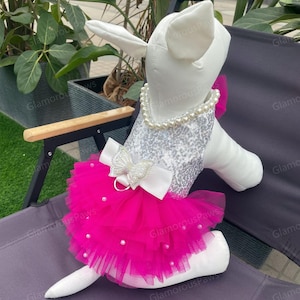 Vestido de boda con arnés de lentejuelas para perro, talla y color personalizados, vestido de tutú de cumpleaños para perros y gatos grandes, disfraz de princesa, fiesta de graduación, ropa para mascotas.