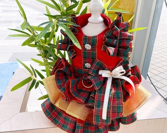 Hundjuldräkt skotsk tartan hundsele, juldräkt för stora hundar och katter, julklapp för husdjur, specialanpassade husdjurskläder