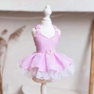 Customizable Pink Gingham Tutu Dress for Dogs and Cats, Halloween Dog Princess Costume, Pets Wedding Dress Birthday Party Gown Pets Clothes