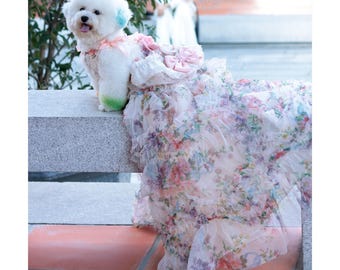 カスタム犬用ウェディングドレスとベール、大型犬と猫用夏用ホワイト 