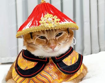 Chinese New Year Pets Outfits, Imperial Robes Collar Cape with Hat, Custom Size