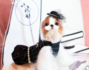 Vestito in tweed nero personalizzabile per cani e gatti, cappotto in tweed vintage per cani di grossa taglia, costume da compleanno da principessa per cani, vestiti per animali domestici autunnali e invernali