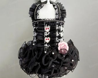 Anpassbare Tweed Hundekleid, Vintage Prinzessin Kostüm Schwarzes Tutu Kleid für große Hunde & Katzen, Sommer Welpen Geburtstag Outfit Haustierkleidung