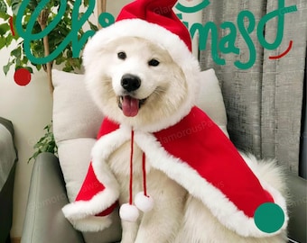 Large Dog Christmas Costume, Xmas Santa Red Hooded Cape for Cats and Dogs, Winter Dog Coat Pet Clothes Custom Size, Christmas Gift for Pets