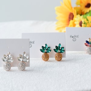 Rainbow Pineapple Earrings, Tropical Fruit Earrings, Gold Cute Minimal Jewelry, Silver Fruit Stud Earrings, Christmas Birthday Gifts for Her