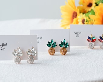 Regenbogen Ananas Ohrringe, Tropische Frucht Ohrringe, Gold Niedliche Minimal Schmuck, Silber Frucht Ohrstecker, Weihnachten Geburtstag Geschenke für Sie