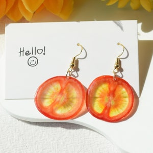 Handmade Real Pressed Cherry Tomato Earrings, Dried Tomato Resin Earrings, Natural Fruit Jewelry Dangle Drop Earrings, Birthday Gift for Her