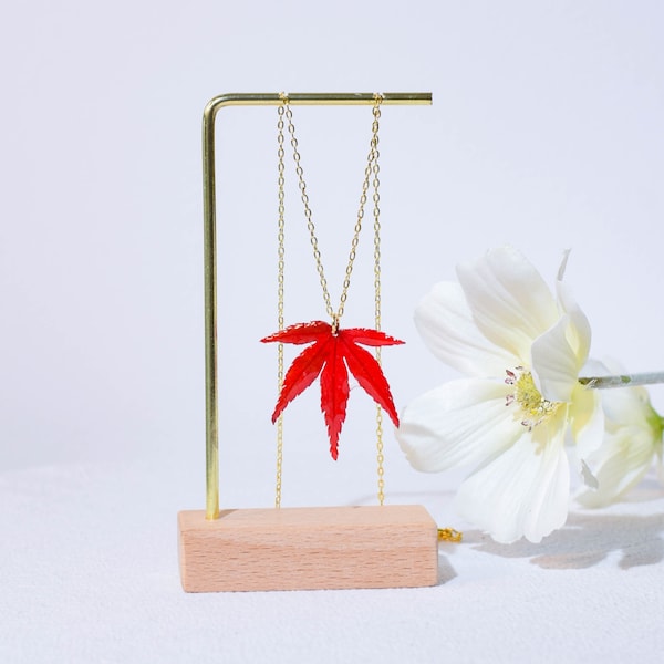 Handmade Real Red Maple Pressed Leaf Necklace, Dried Maple Leaves Resin Necklace, Wedding Necklace, Nature Jewelry, Graduation Gifts for Her