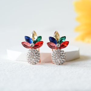 Rainbow Pineapple Earrings, Tropical Fruit Earrings, Cute Minimal Jewelry, Fruit Stud Earring, Holiday Jewelry, Christmas Birth Gift for Her