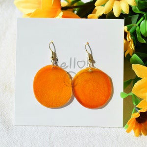 Handmade Orange Real Pressed Fruit Earrings, Dried Daisy Resin Earrings, Real Fruit Earrings, Dangle Drop Earrings, Birthday Gifts for Women