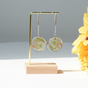 Handmade Real Pressed Fern Leaves Earrings, Gold Dried Flower Resin Earrings, Silver Dangle Drop Earrings, Christmas Birthday Gift for Women