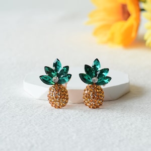 Gold Pineapple Earrings, Tropical Fruit Earrings, Cute Minimal Jewelry, Fruit Stud Earring, Holiday Jewelry, Christmas Birthday Gift for Her