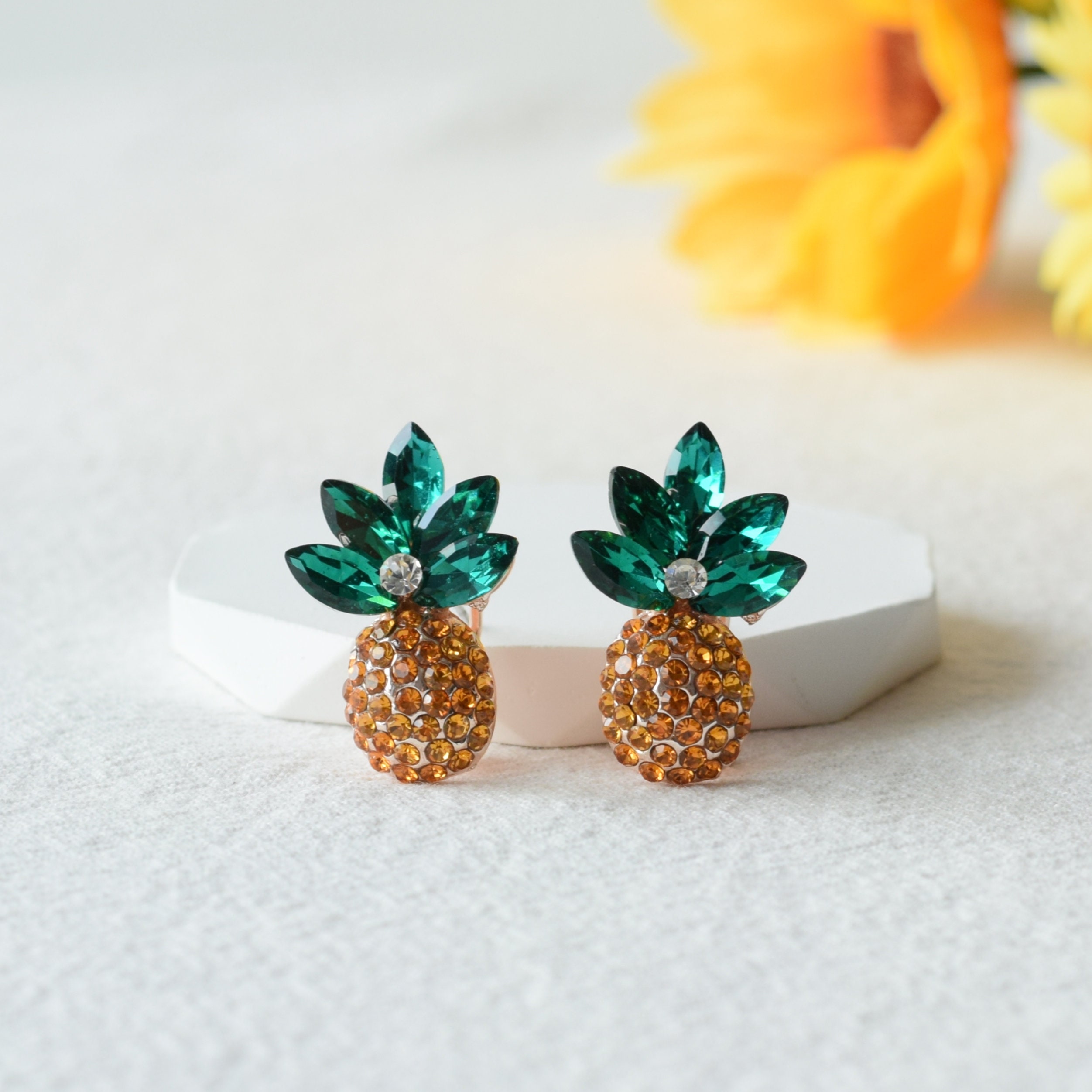 Gold Pineapple Earrings, Tropical Fruit Earrings, Cute Minimal Jewelry, Fruit Stud Earring, Holiday Jewelry, Christmas Birthday Gift for Her