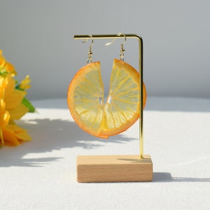 Handmade Orange Pressed Fruit Earrings, 14K Gold Dried Fruit Resin Earrings, Real Fruit Earrings, Dangle Drop Earring, Birthday Gift for Her
