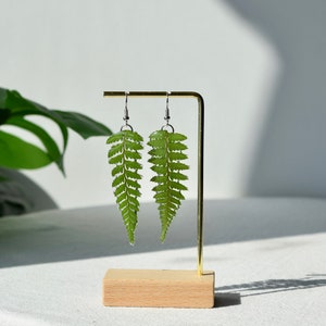 Real Pressed Leaves Earrings, Gold Dried Leaf Resin Earrings, Silver Fern Leaf Earring, Handmade Dangle Drop Earrings, Birthday Gift for Her