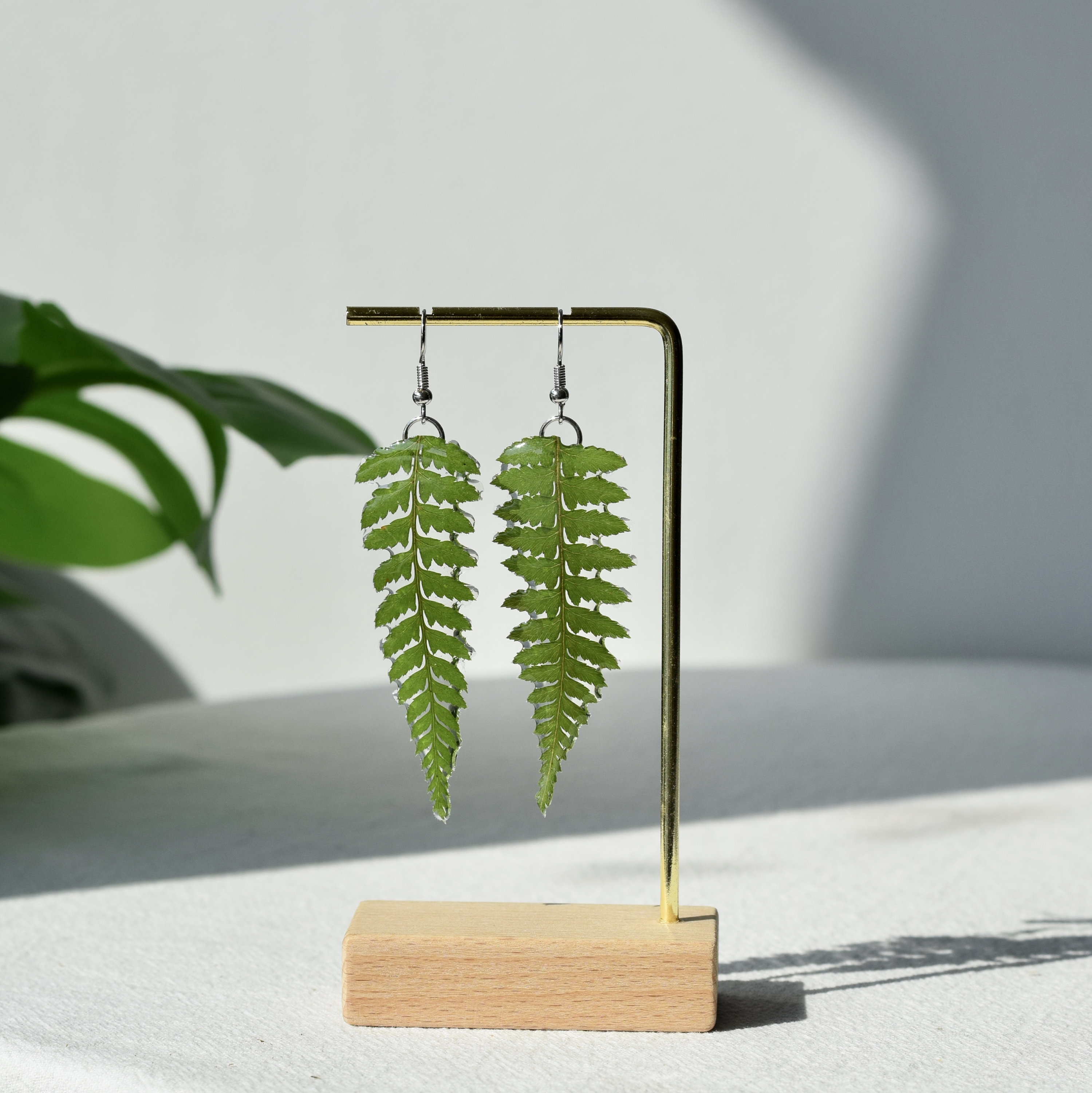 Real Pressed Leaves Earrings Gold Dried Leaf Resin Earrings