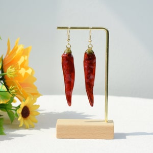 Pressed Chilli Pepper Earrings, Real Chilli Pepper Earrings, Dried Chilli Resin Earrings, Handmade Real Food Earrings, Birthday Gift for Her