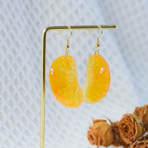 Handmade Tangerine Real Pressed Fruit Earrings, Dried Orange Resin Earrings, Real Fruit Earrings, Dangle Drop Earring, Birthday Gift for Her