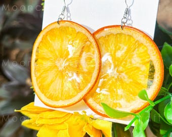 Handmade Orange Pressed Fruit Earrings, 14K Gold Dried Fruit Resin Earrings, Real Fruit Earrings, Dangle Drop Earring, Birthday Gift for Her