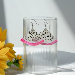 Handmade Dragonfruit Real Pressed Fruit Earrings, Tropical Dried Resin Earrings, Pitaya Dangle Drop Earrings, Perfect Birthday Gifts for Her