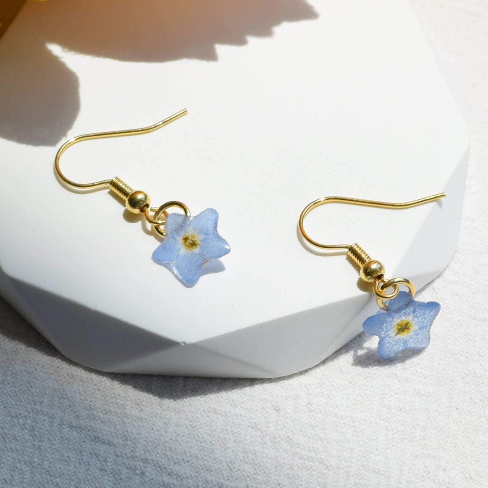 Orecchini Fatti A Mano Con Fiori Pressati Non Ti Scordar Di Me – Resina Argento