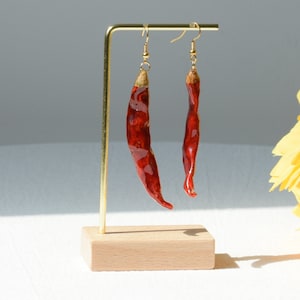 Handmade Chilli Real Pressed Pepper Earrings, Dried Chilli Resin Earrings, Real Food Earrings, Dangle Drop Earrings, Birthday Gift for Women