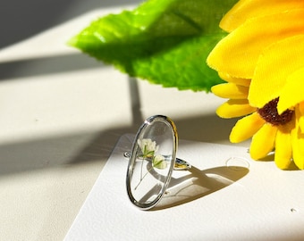 Baby Breath Harz Blatt Ring, Gold verstellbare zierliche Blumenring, botanische handgemachte Silberring, Harz Andenken Schmuck Jahrestag Geschenk