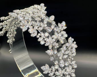 Bridal Zircon Headpiece| Floral Hair Accessory|
