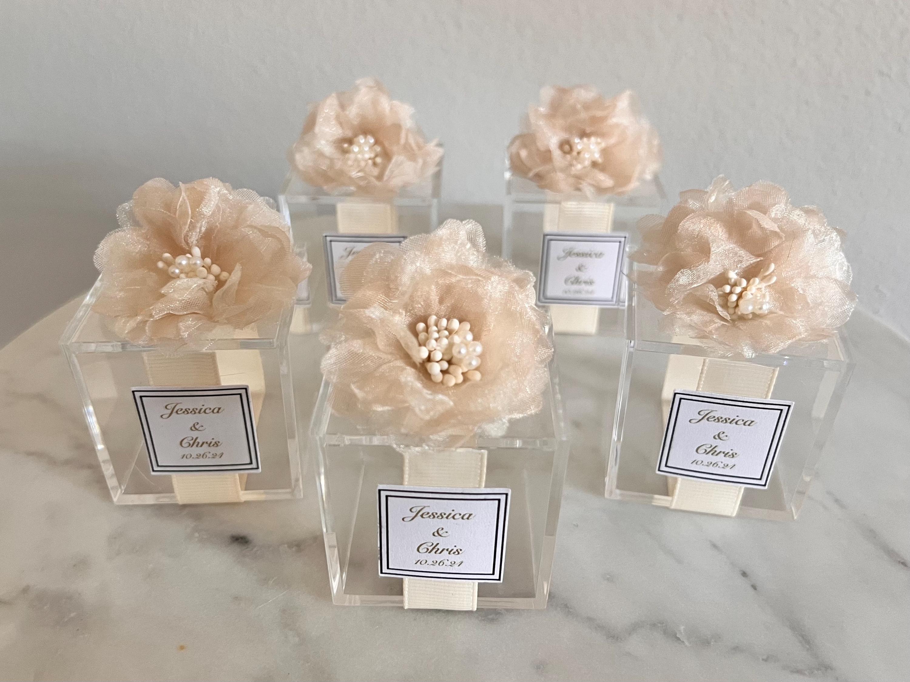 Ivory Silk Rose Wedding Favor Boxes Set of 5 Bridal Personalized Party ...