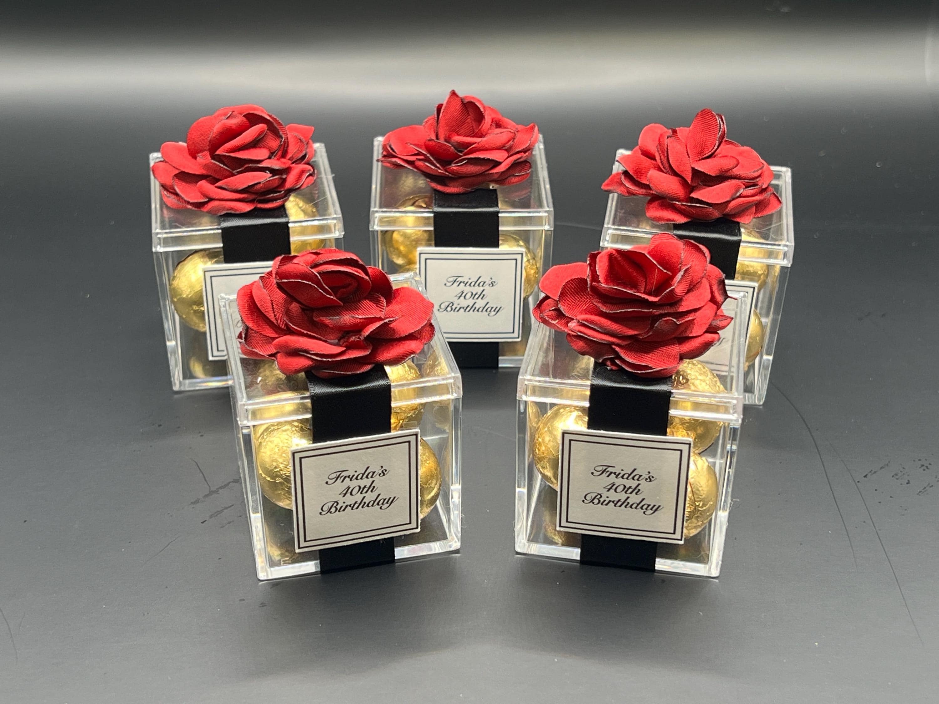 Red Rose Favors with chocolates| Set of 5 Black & Red Wedding Favors| Milk Chocolate Engagement Favors for Guests