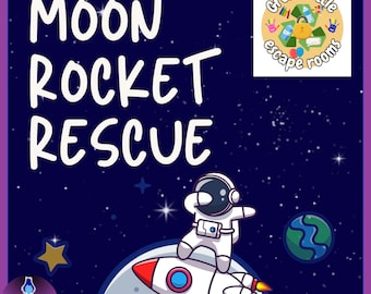 Moon Rocket Rescue Kids Escape Room, Space Theme Activity (PDF Download), age 3 to 7, 3 puzzles