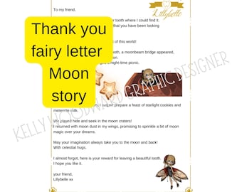 Tooth Fairy Letter Story: Brief von Lillybelle, Danke Mond, Fee zum Ausdrucken, Feen Accessoires, Feentür oder Feengarten