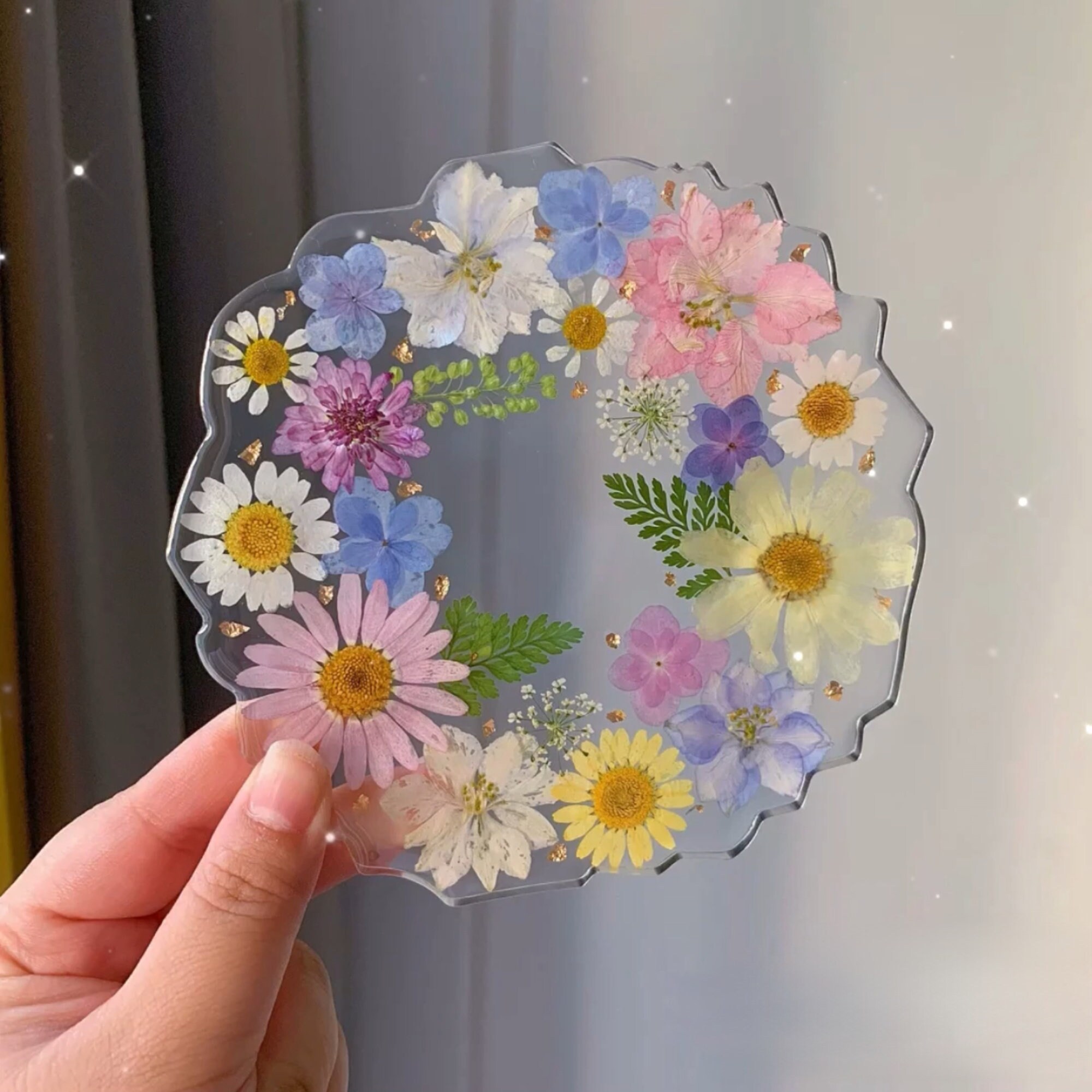 Personalized Flower Resin Paint Palette, Pressed Flower