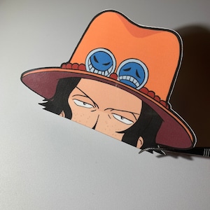 May include: A cartoon illustration of a character with brown hair peeking out from behind a large orange hat with two blue smiling eyes. The hat has a red band with white dots.