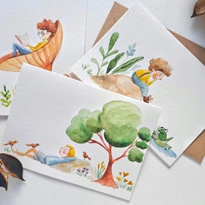 Set aus 3 Aquarellkarten, handgemalt