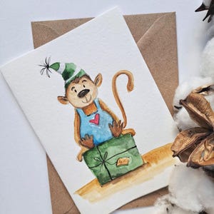 Set aus 4 Aquarellkarten, handgemalt