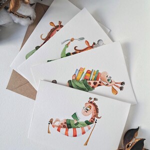 Ensemble de 4 cartes aquarelle sur papier, peintes à la main