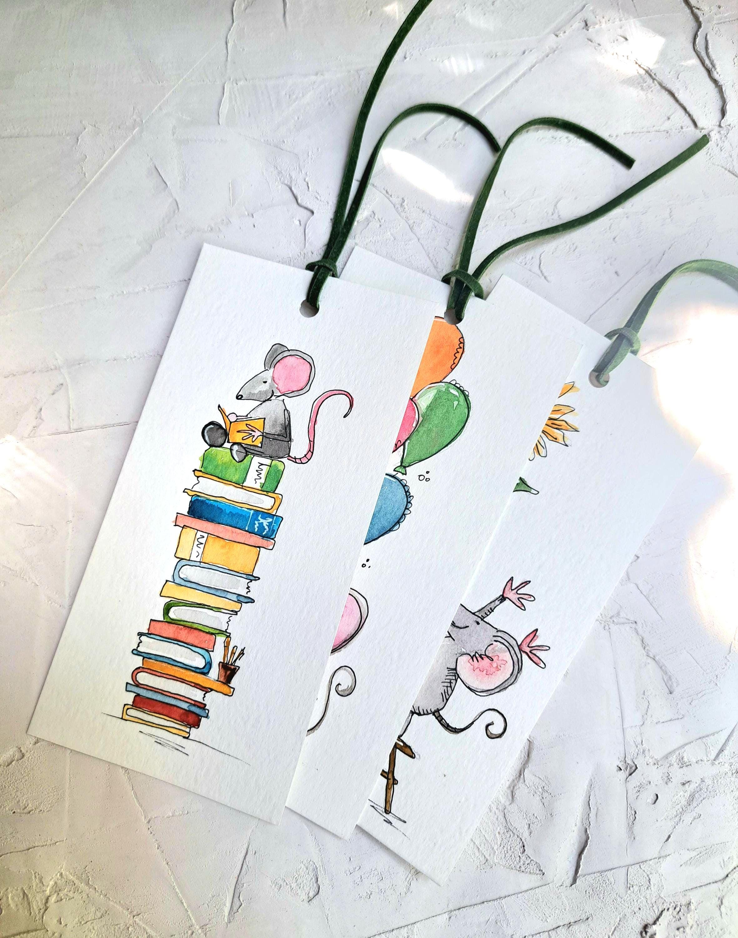 Set of 3 Hand Painted Bookmarks, Funny Mouse, Watercolor on Paper - Etsy
