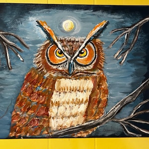 Owl art, Original Owl artwork  painting on canvas 11 x14 . Owl wall art  decor ,Owl Boho Art .Art by BLawson