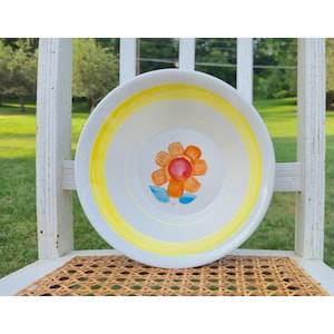 Vintage Floral Yellow flower power Serving Bowl 1960s Retro kitchen dish Boho
