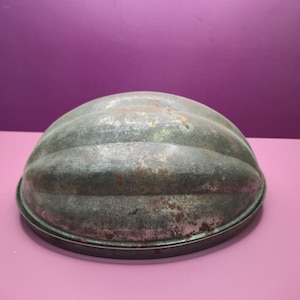 Antique Primitive Galvanized Tin Melon Cake Mold pudding  Kitchen Baking Form