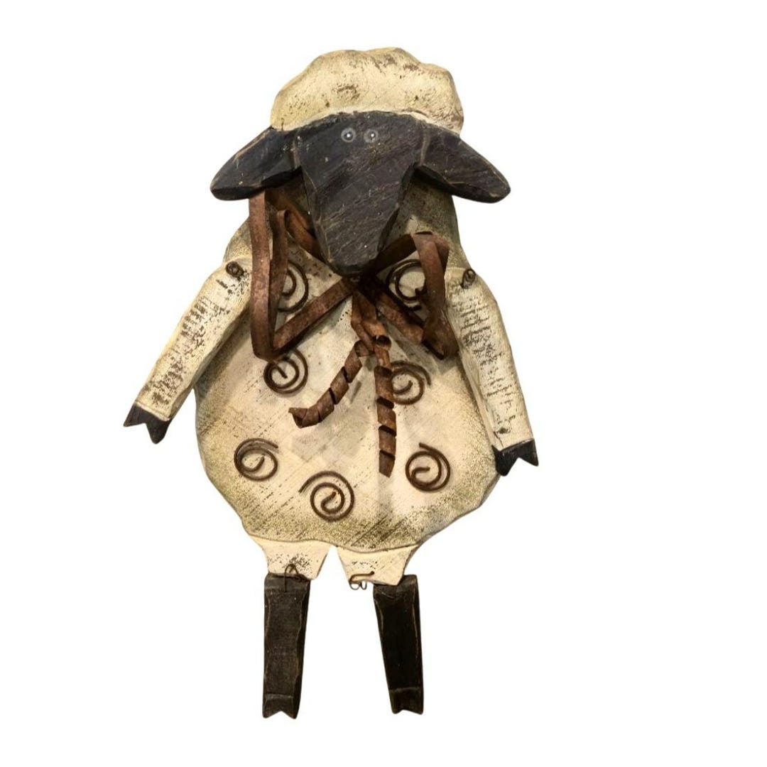 Vintage Folk Art Sheep Wall Hanger Door Decor Rusty Primitive Lamb ...