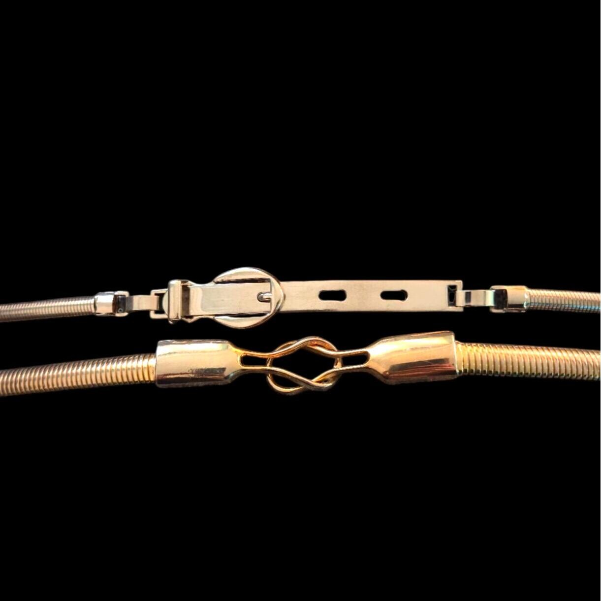 Vintage 1970s Goldtone Oval Plate Stretchy Coil Belt, MONOGRAMMABLE! EVC, 23-27\