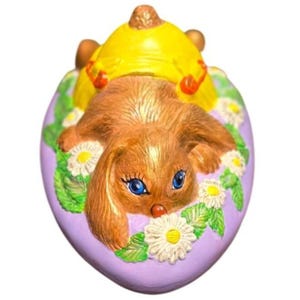Easter Finds Egg Candy Dish w/Lid Duncan Mold Bunny Daises lilac Retro, Vintage Easter, Easter Bunny, Spring decor, Rabbit