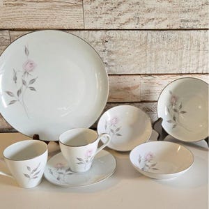 Mikasa Madeleine China: 7-Piece Platinum Trim Floral Dinnerware Set