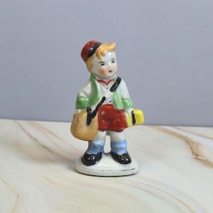 VTG Occupied Japan red head Child with Bag School boy Collectible figurine 3.5&quot;