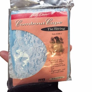 Vintage Betty Dain Combout Cape: Light Blue Chiffon Lace Trim, Style #108T